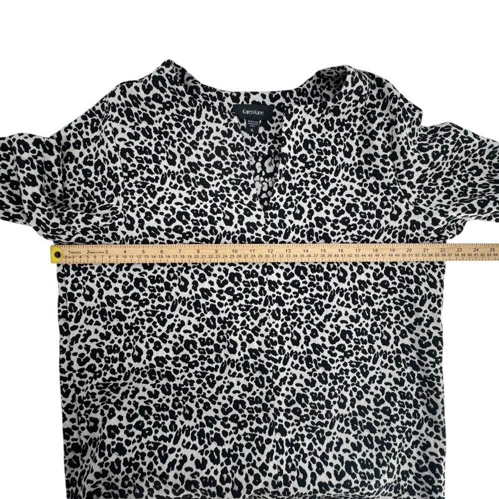 Karen Kane Black Cream Animal Cheetah Leopard V-Neck Short Sleeve Midi Dress XL - Picture 8 of 9